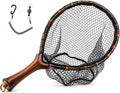 Premium Handcrafted Fly Fishing Net with Natural Bamboo Frame, Rubber Hex Mesh, Brass Lanyard Ring, Trout Stream Size
