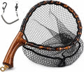 Premium Handcrafted Fly Fishing Net with Natural Bamboo Frame, Rubber Hex Mesh, Brass Lanyard Ring, Trout Stream Size