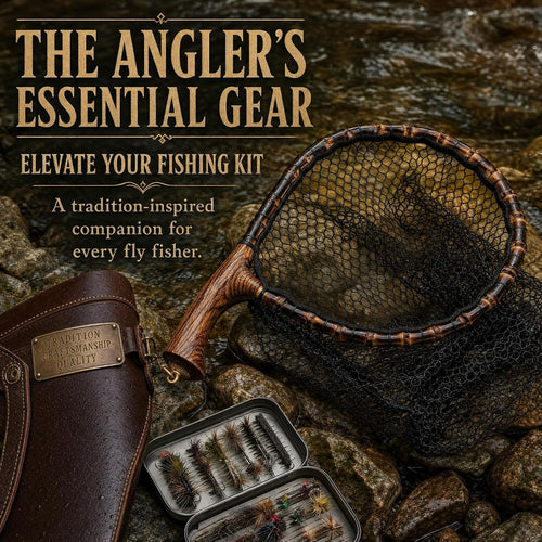 Premium Handcrafted Fly Fishing Net with Natural Bamboo Frame, Rubber Hex Mesh, Brass Lanyard Ring, Trout Stream Size
